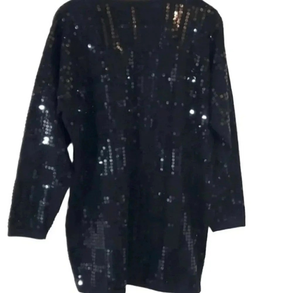 Bob Mackie Sweater Medium Black Plaid Sequin Wool Blend Vintage 80s Glam Party